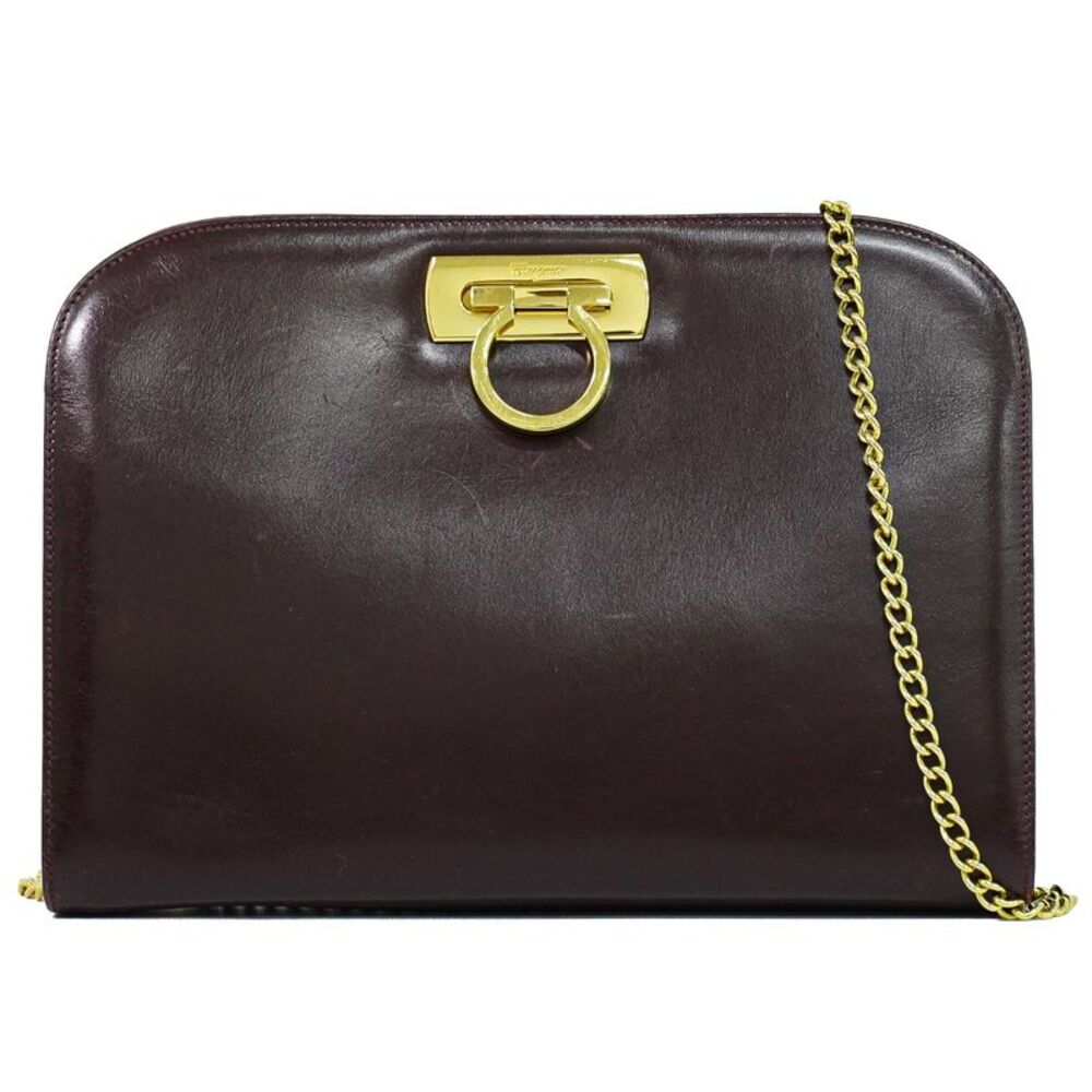 Salvatore Ferragamo Vintage Gancini Chain Leather Burgundy Leather Shoulder Bag